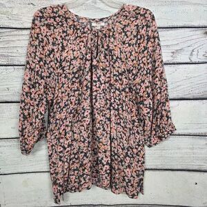 Maurices L Pink Floral 3/4 Sleeve Boho Peasant Blouse